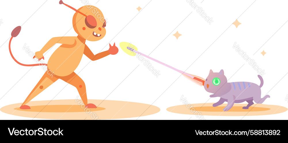 Playful cat chasing a laser pointer dot design Vector Image