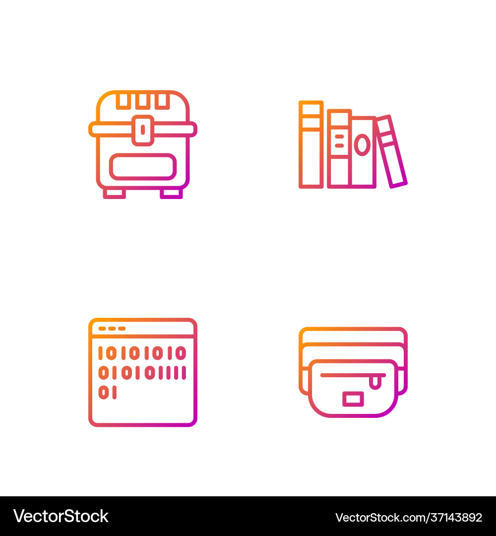 Set line waist bag banana binary code antique Set line waist bag banana binary code antique vector image