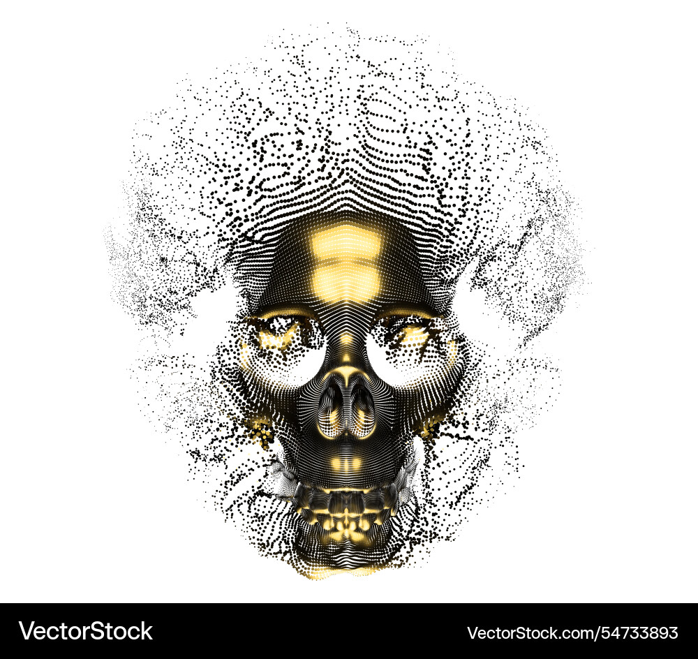 A golden skull made up of many tiny dots creating A golden skull made up of many tiny dots creating vector image