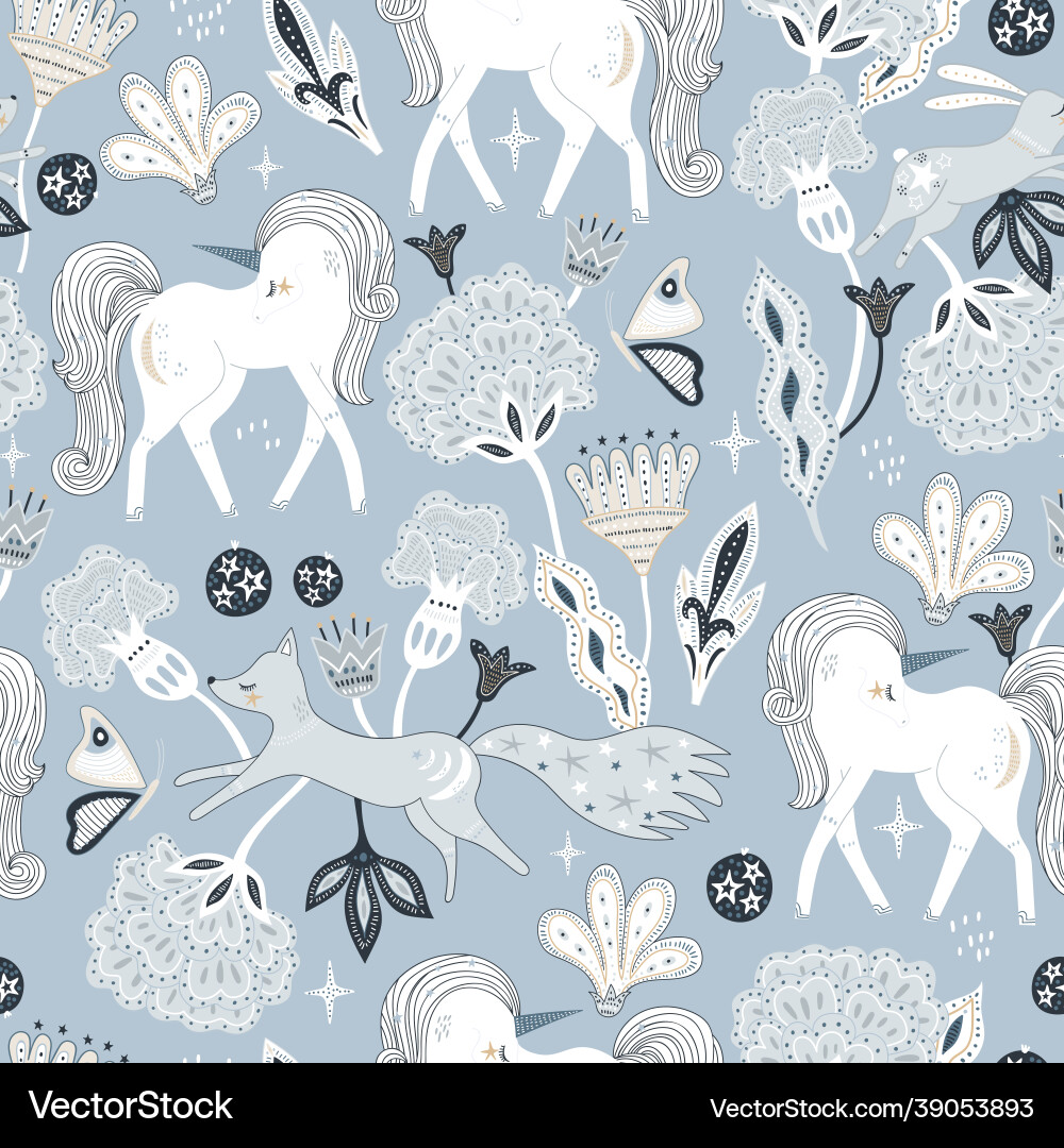 Bohemian Floral Unicorn Pattern vector image
