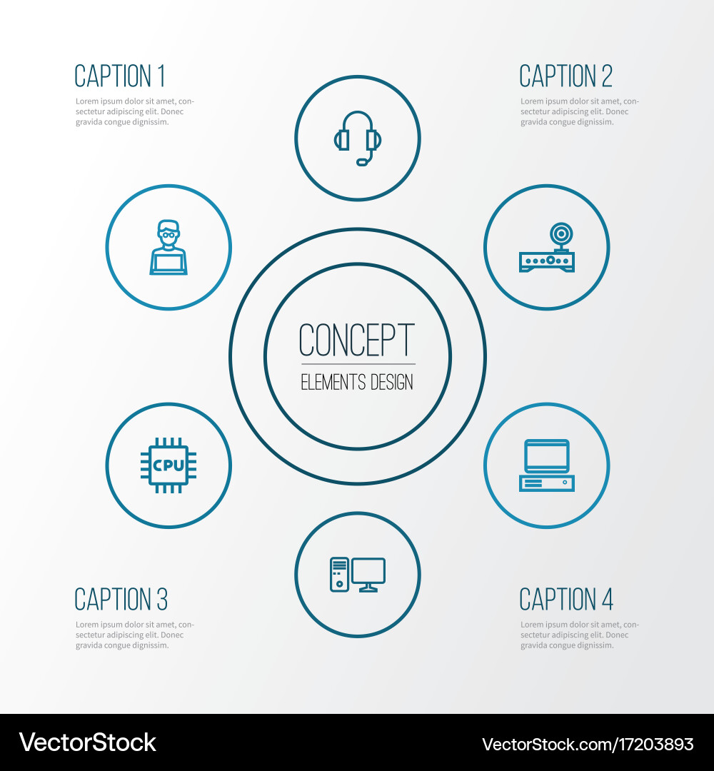 Computer outline icons set collection of notebook Vector Image