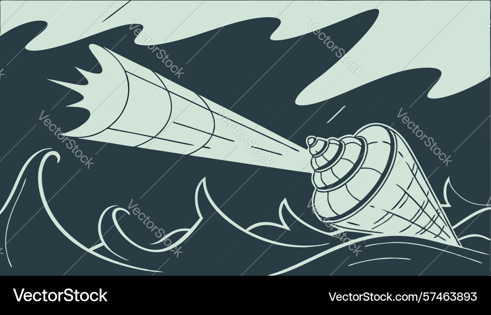 Conch shell telescope in dynamic ocean waves vector image