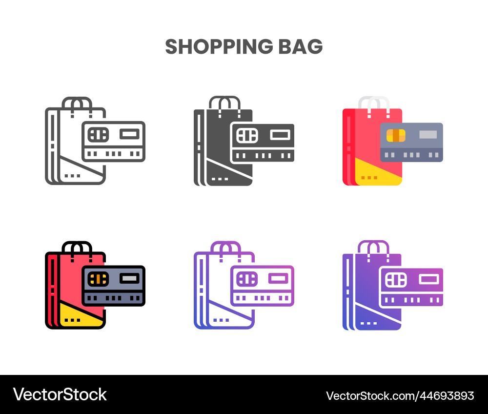 Credit card shopping bag icon set different style Credit card shopping bag icon set different style vector image
