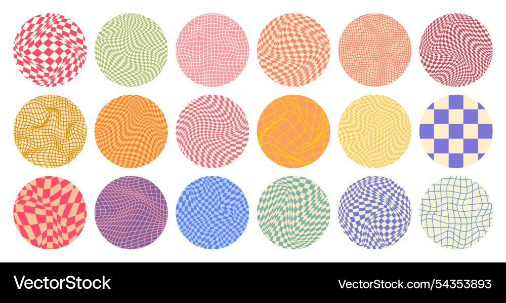 Groovy checkered pattern round colorful tiled Groovy checkered pattern round colorful tiled vector image