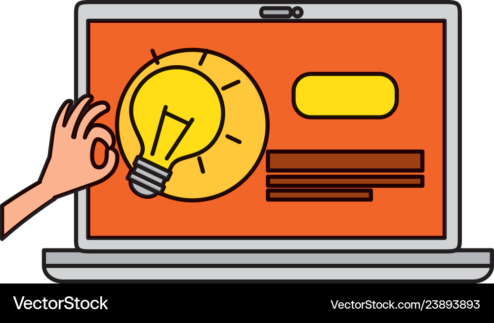 Laptop computer with bulb light Laptop computer with bulb light vector image
