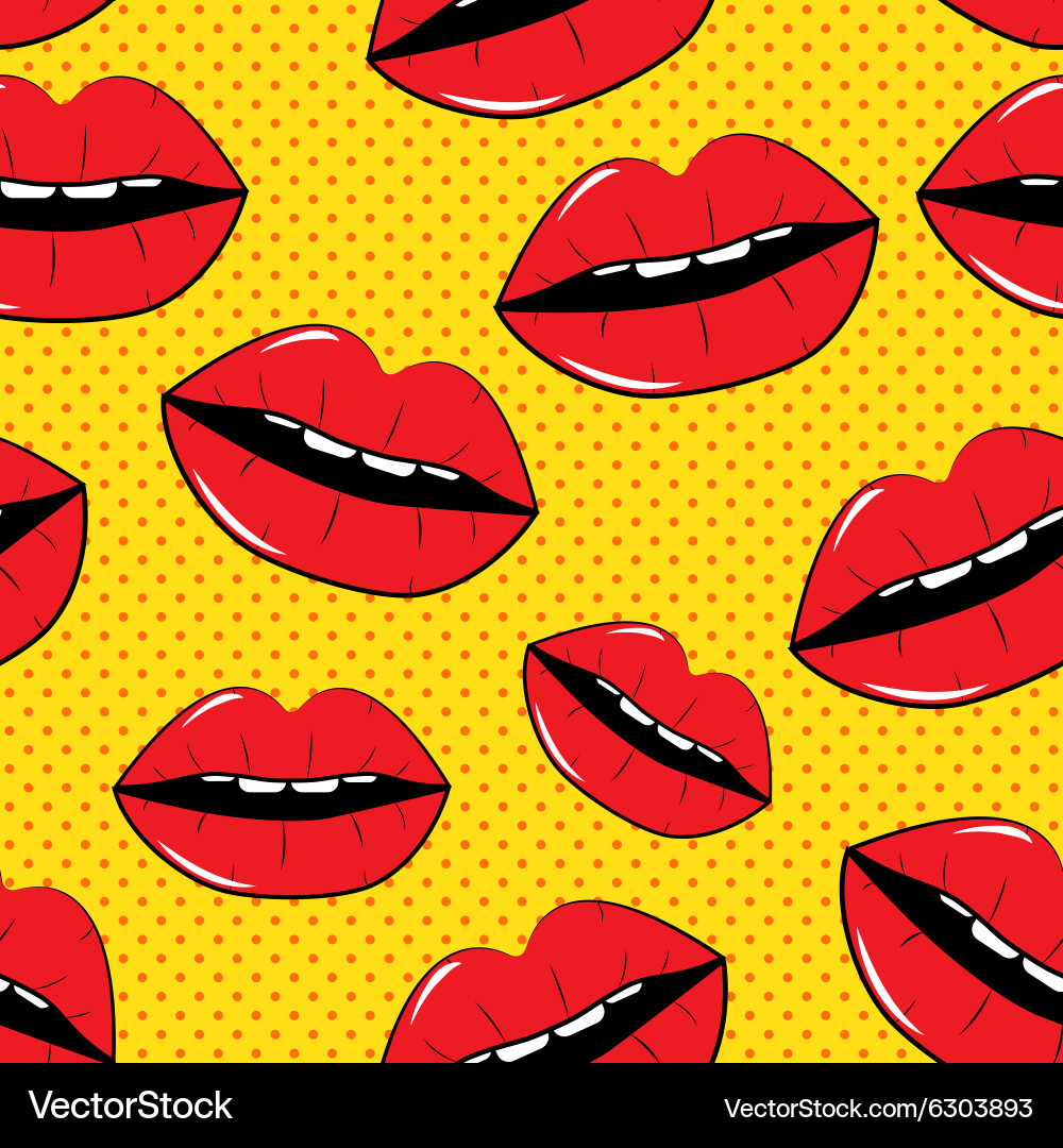 Lips seamless pattern background in pop art style vector image