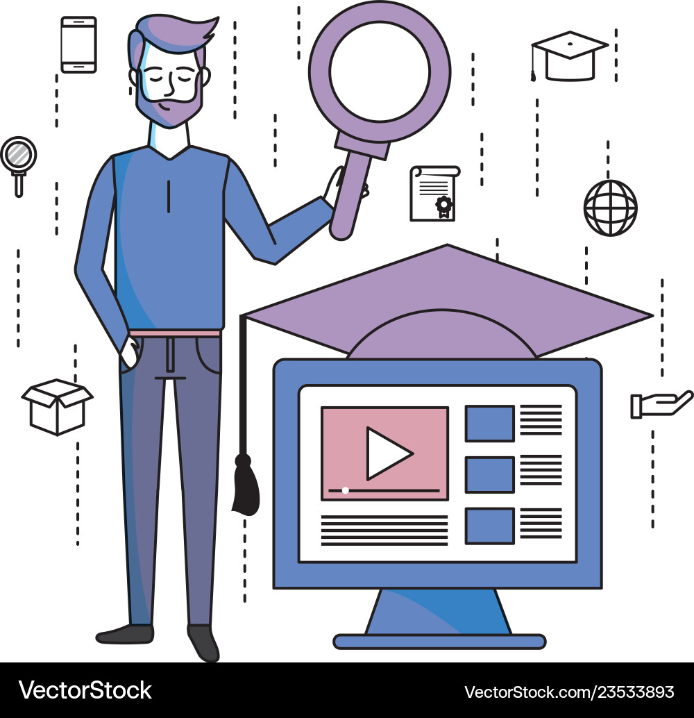 Man with computer Man with computer Vector Image