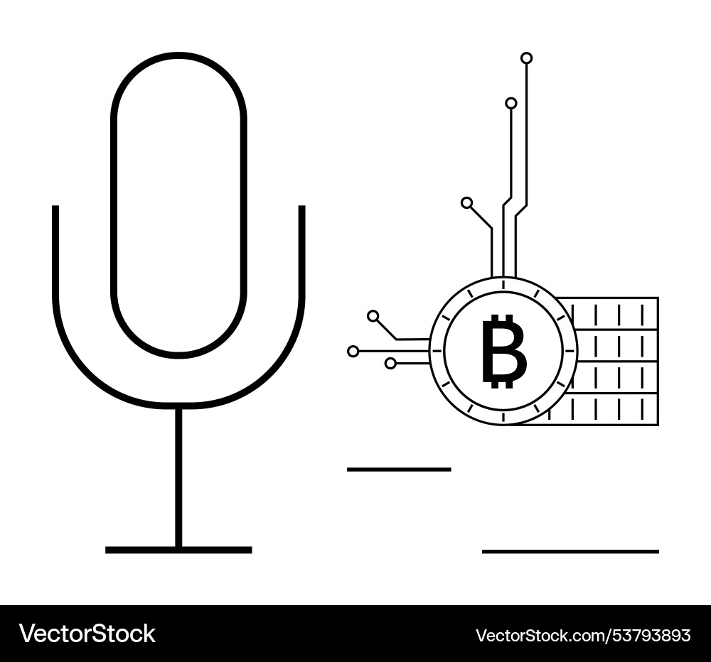 Microphone and bitcoin symbol with circuit lines Vector Image