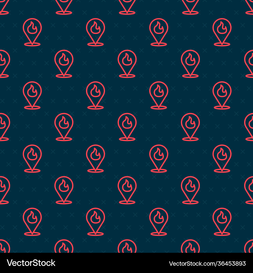 Red line map pointer with fire flame icon isolated vector image