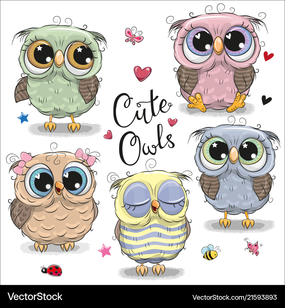 Set of cartoon owls on a white background vector image