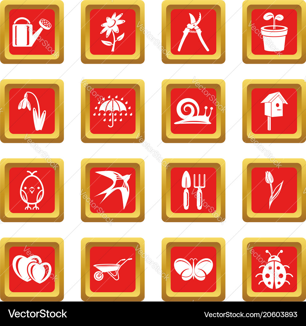Spring icons set red square Vector Image