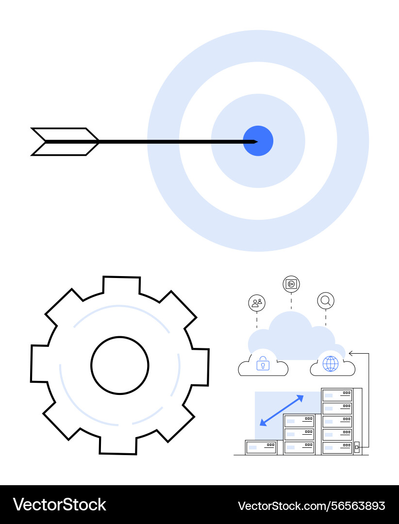 Target success cloud-based server and process Target success cloud-based server and process vector image