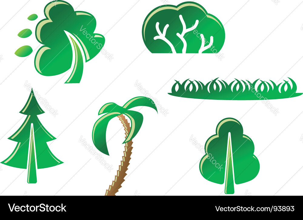 Tree Symbols and Grass Icons Vector Image