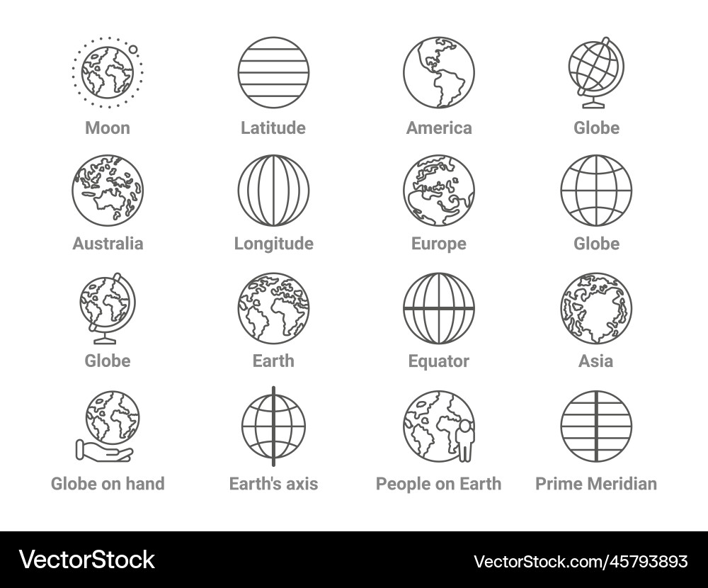 Weltkugel Planeten Icons Erdlinie Symbole Karte Weltkugel Planeten Icons Erdlinie Symbole Karte vektorbild