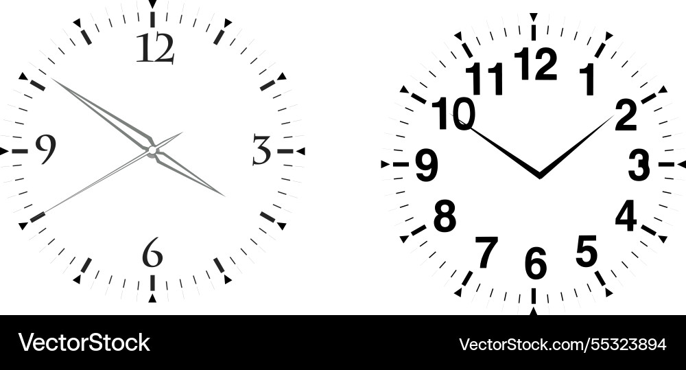 Analog clocks displaying different time styles Vector Image