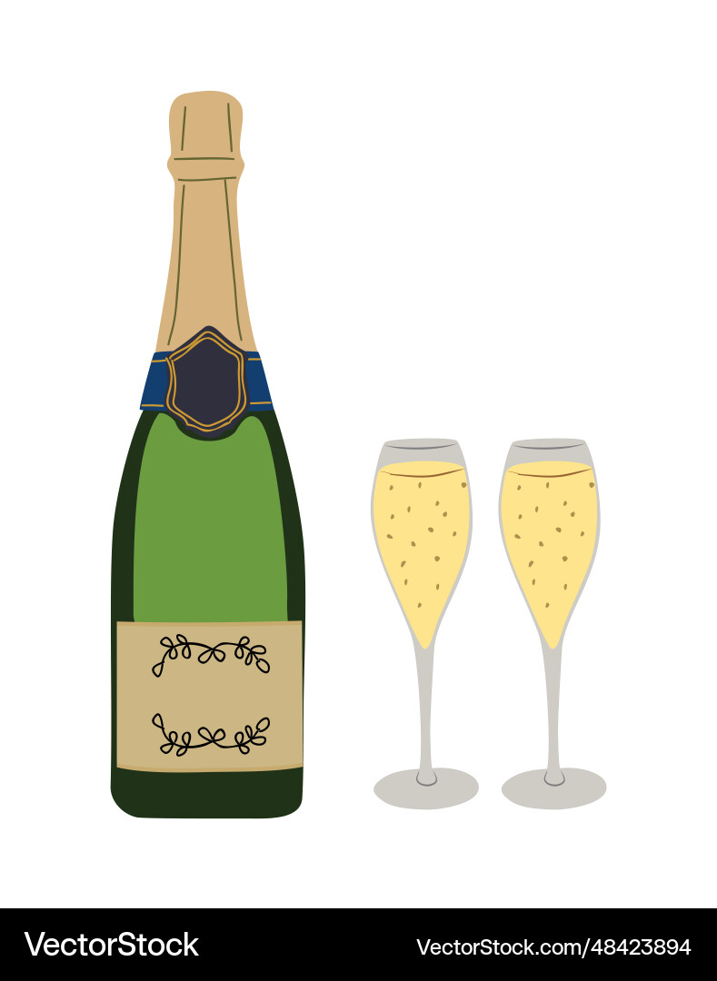 Champagne bottle with glasses on white Champagne bottle with glasses on white vector image