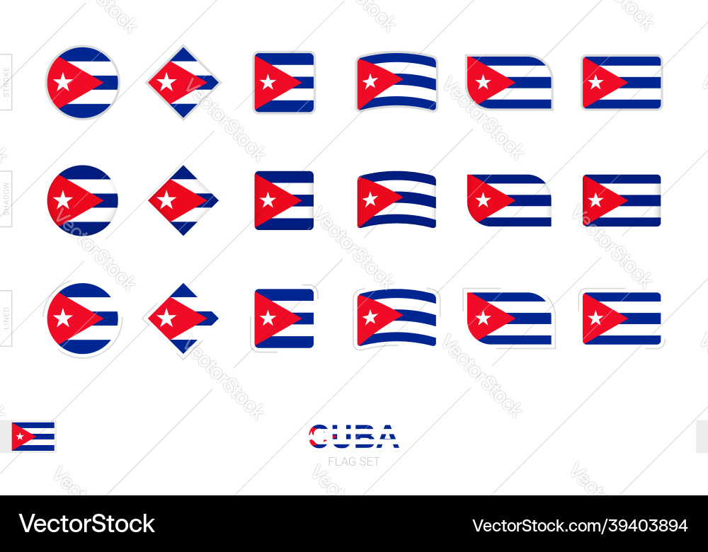 Cuba flag set simple flags of with three Vector Image