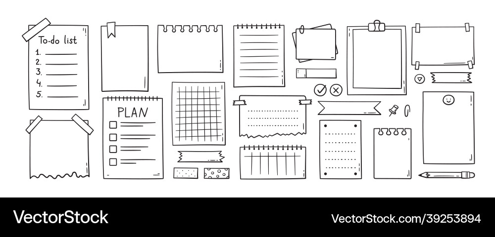 Hand drawn memo paper sheets sticky note Vector Image