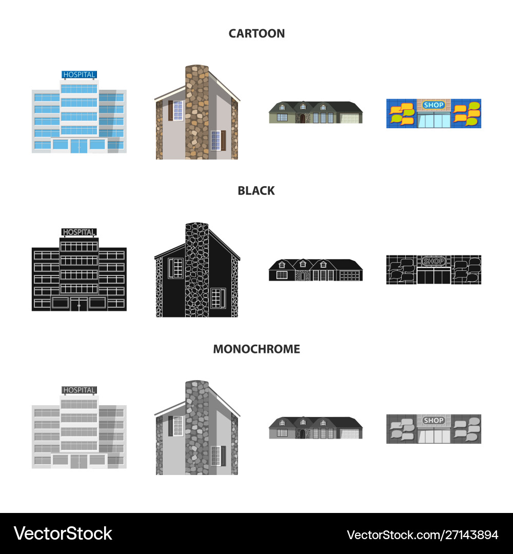 Isolated object building and front symbol set Isolated object building and front symbol set vector image