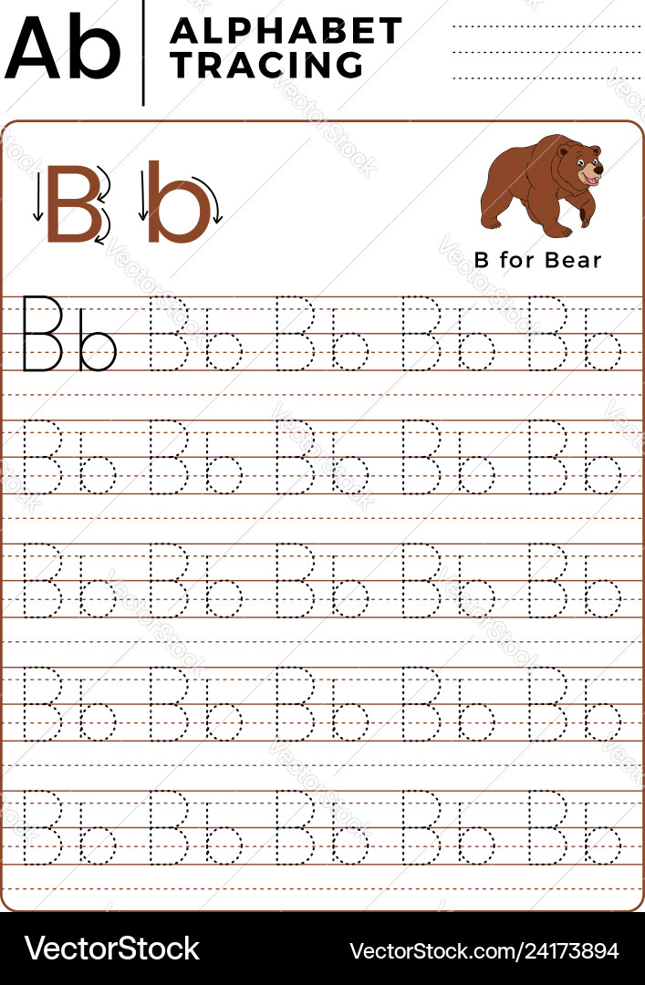 Letter b alphabet tracing book with example Letter b alphabet tracing book with example vector image