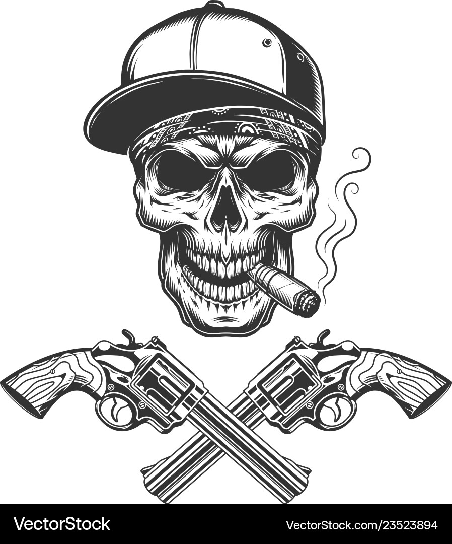 Monochrome Bandit Skull with Cigar vector image