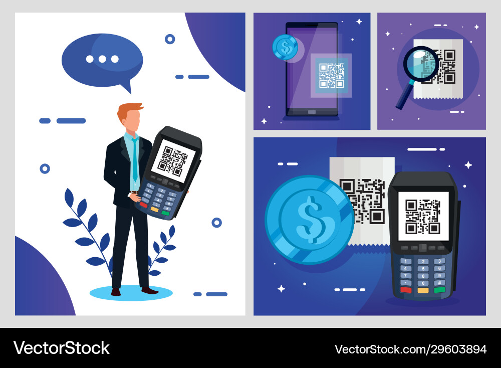 Set poster scan code qr and icons Set poster scan code qr and icons vector image