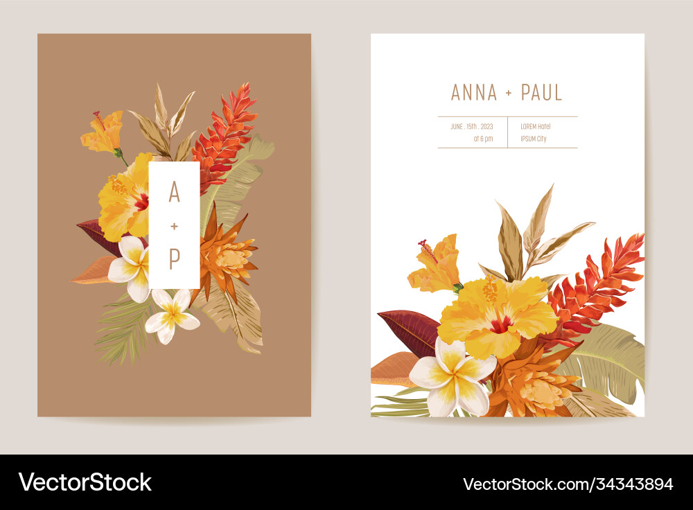 Wedding tropical floral invitation dry tropic Wedding tropical floral invitation dry tropic vector image