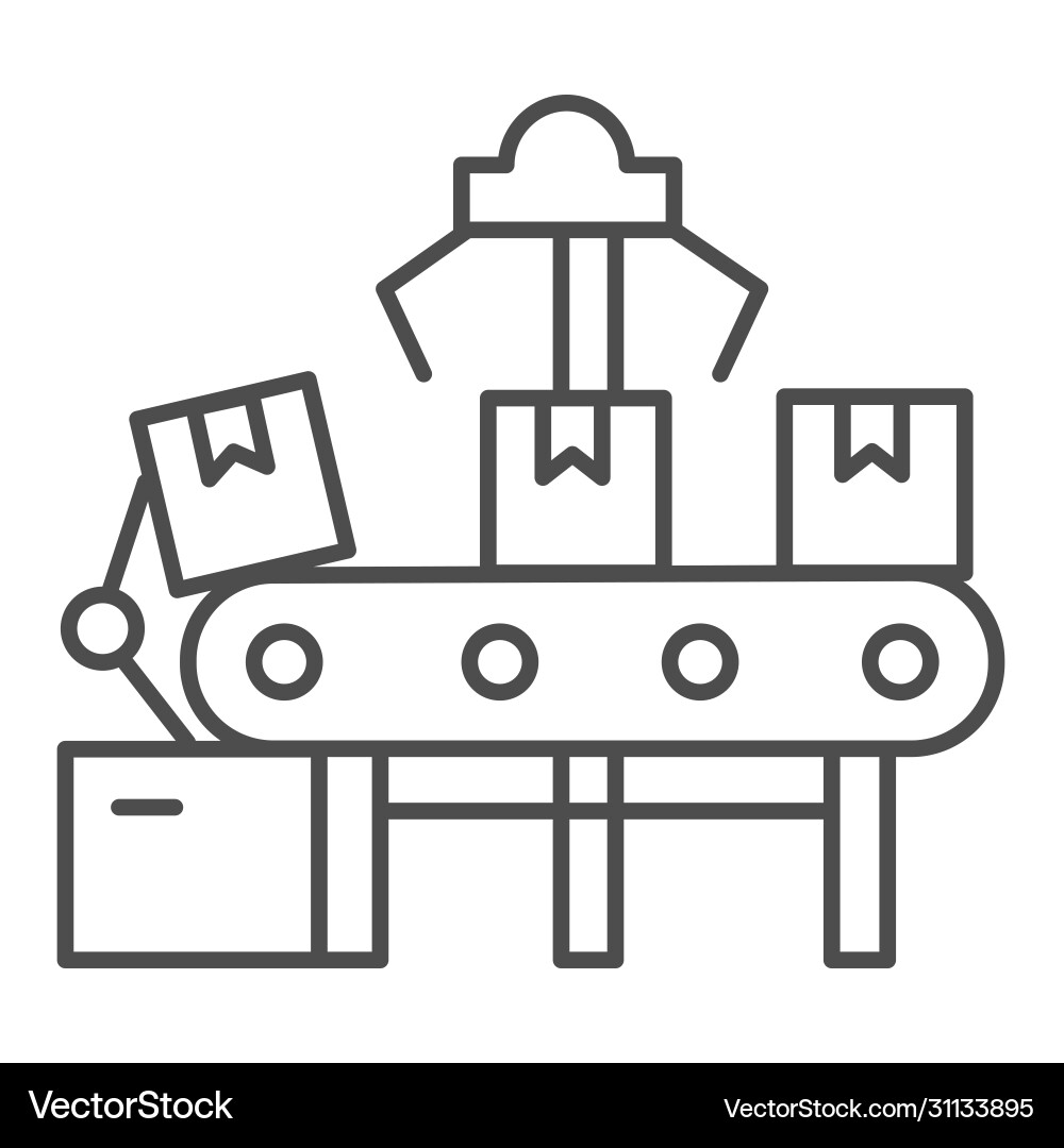 Automated conveyor and boxes thin line icon Automated conveyor and boxes thin line icon Vector Image