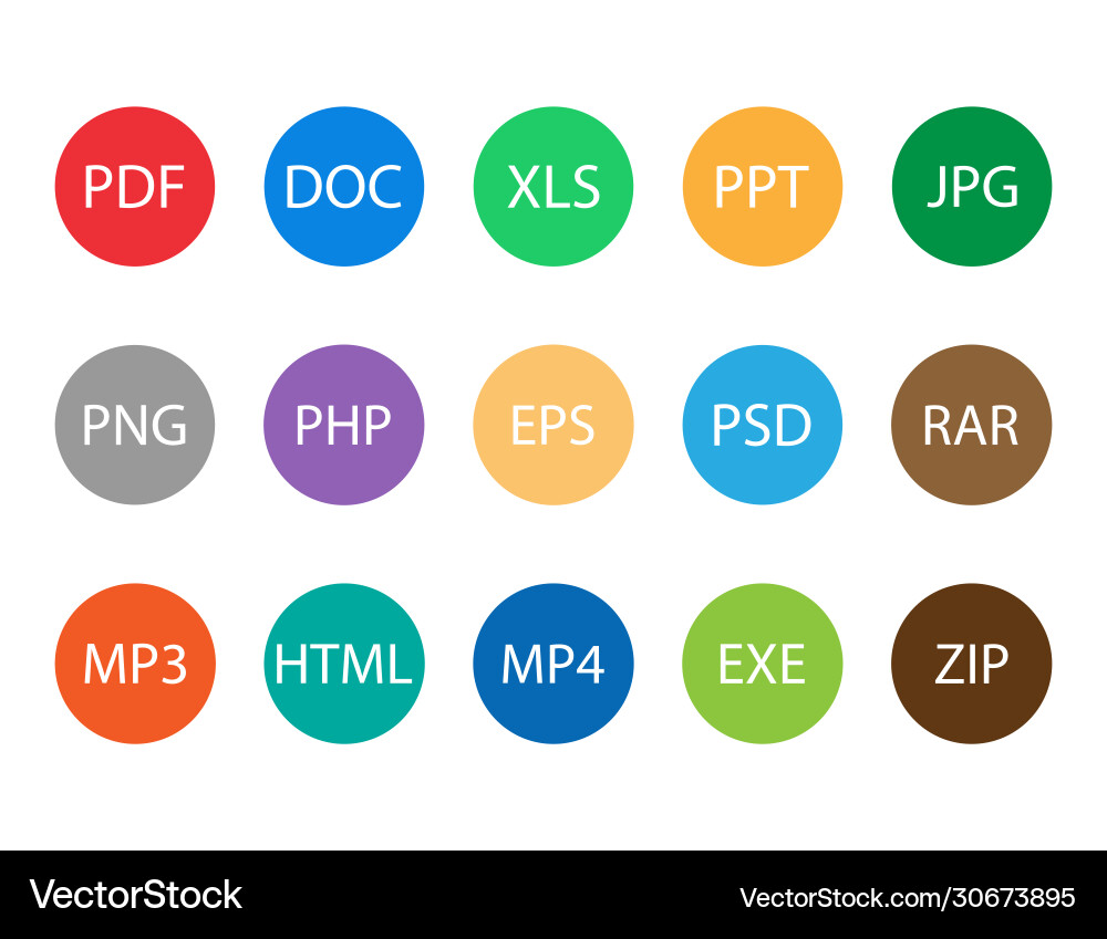 File documents format icons set flat rounded File documents format icons set flat rounded Vector Image