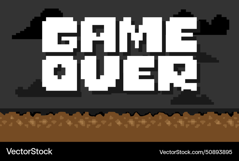 Game over with pixel style background vector image