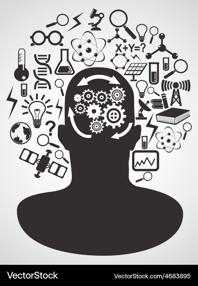 Head with science icons set Vector Image