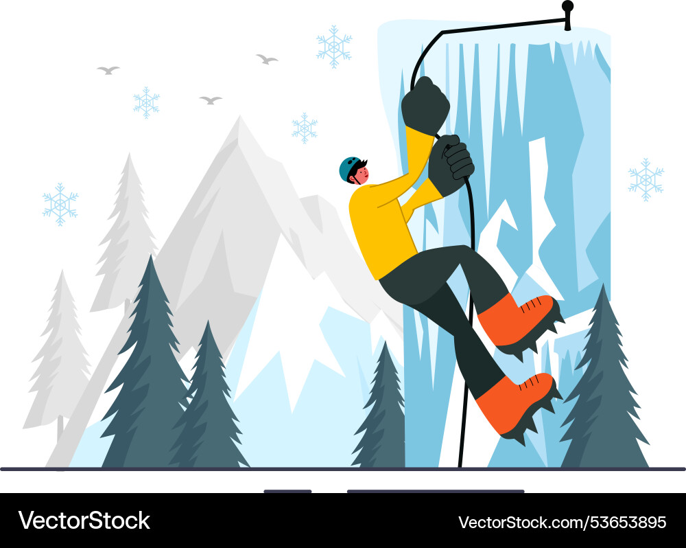 Ice climbing featuring a climber scaling Ice climbing featuring a climber scaling vector image