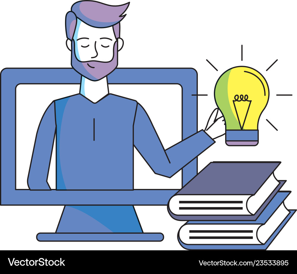 Man with computer Vector Image