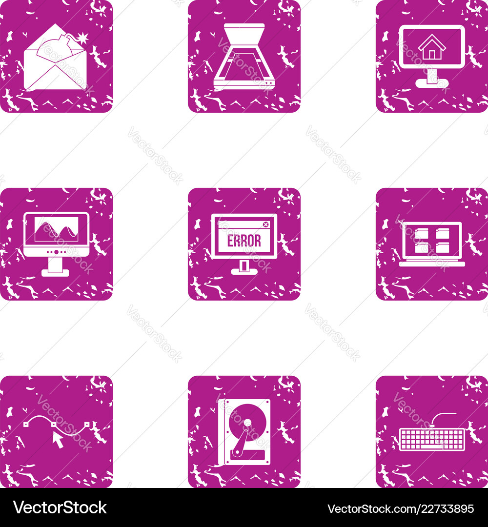 Programming error icons set grunge style Programming error icons set grunge style Vector Image