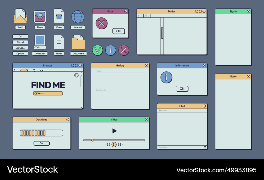 Retro 90s Computer Interface Vector Image