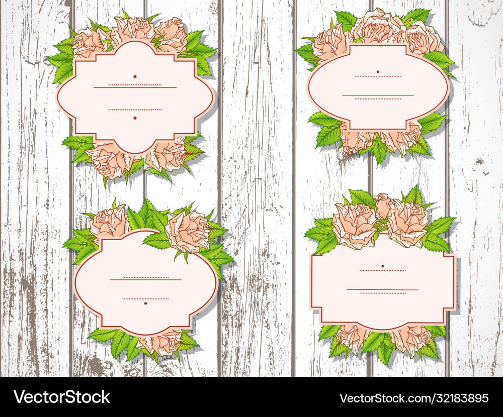 Set labels with hand drawn roses and leaves Set labels with hand drawn roses and leaves vector image