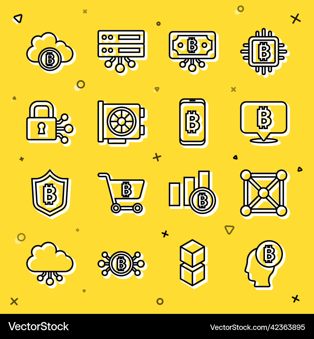 Set line bitcoin think blockchain technology Set line bitcoin think blockchain technology vector image
