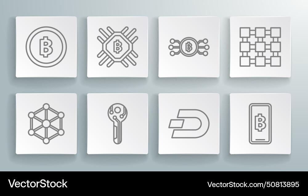 Set line blockchain technology cpu mining farm Set line blockchain technology cpu mining farm vector image