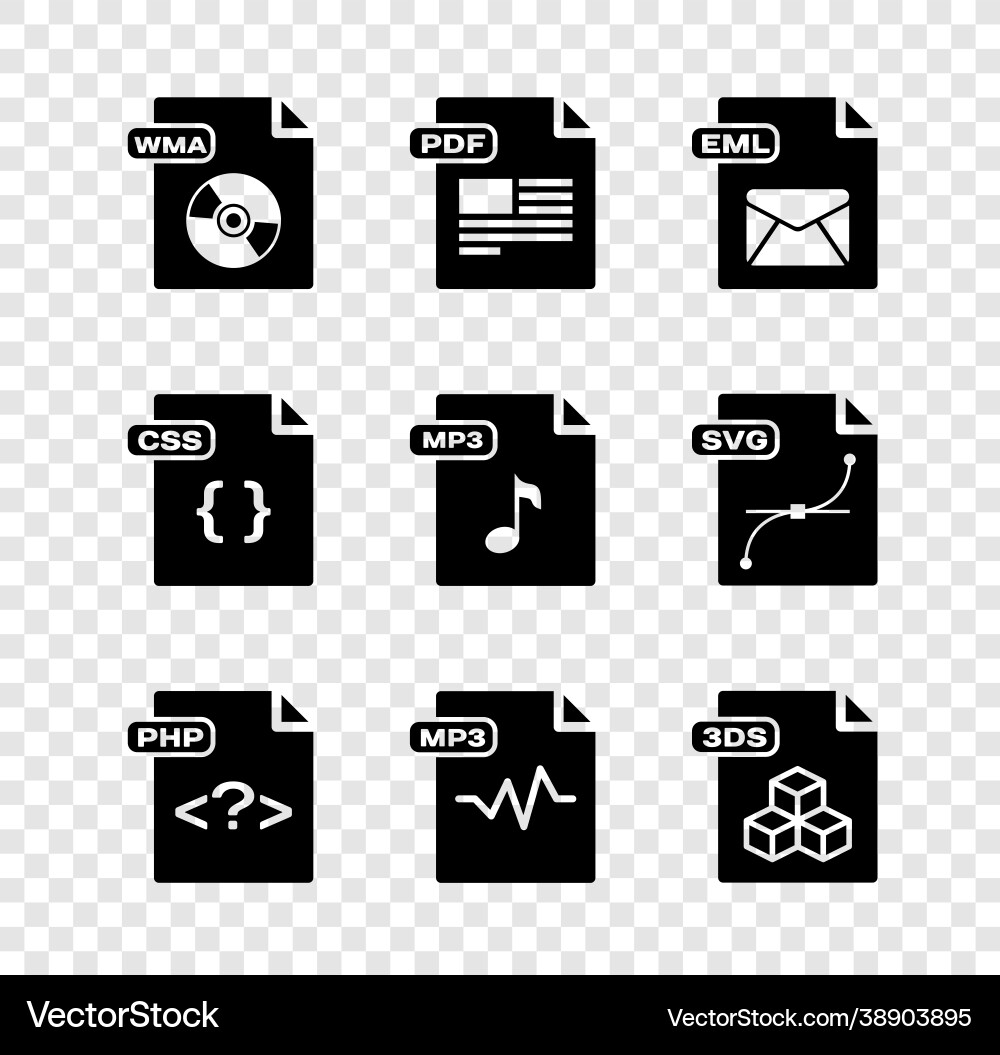 Set wma file document pdf eml php mp3 3ds Set wma file document pdf eml php mp3 3ds vector image