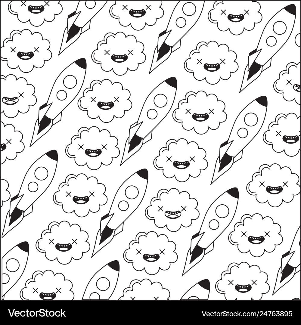 Startup rocket with clouds kawaii pattern Startup rocket with clouds kawaii pattern Vector Image