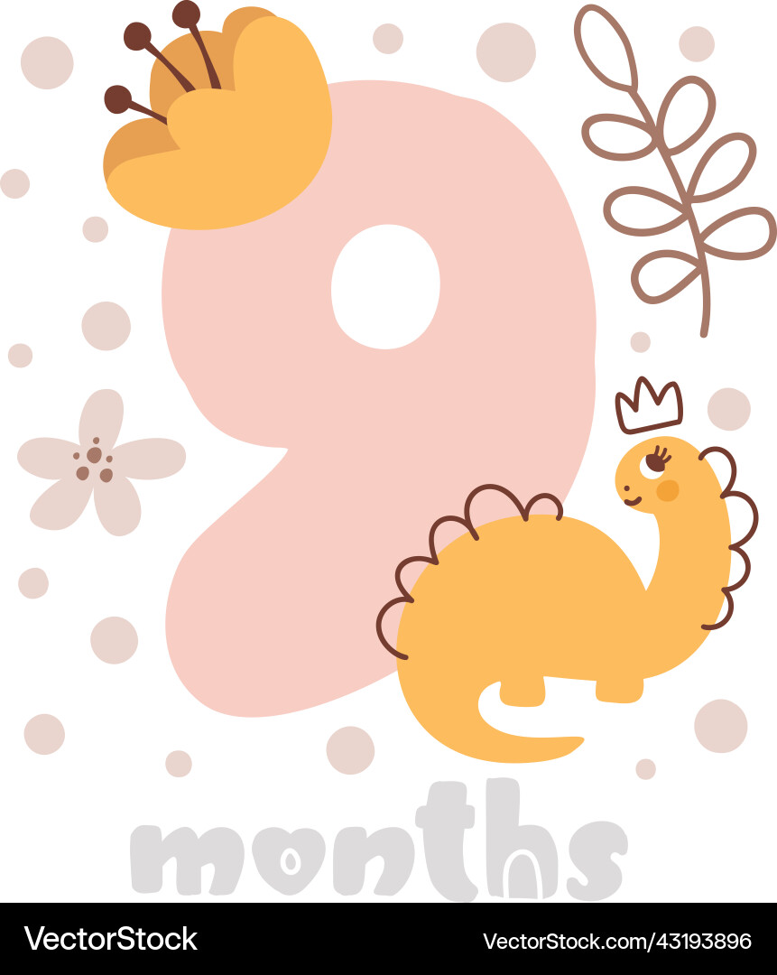 9 nine months anniversary card baby shower print vector image