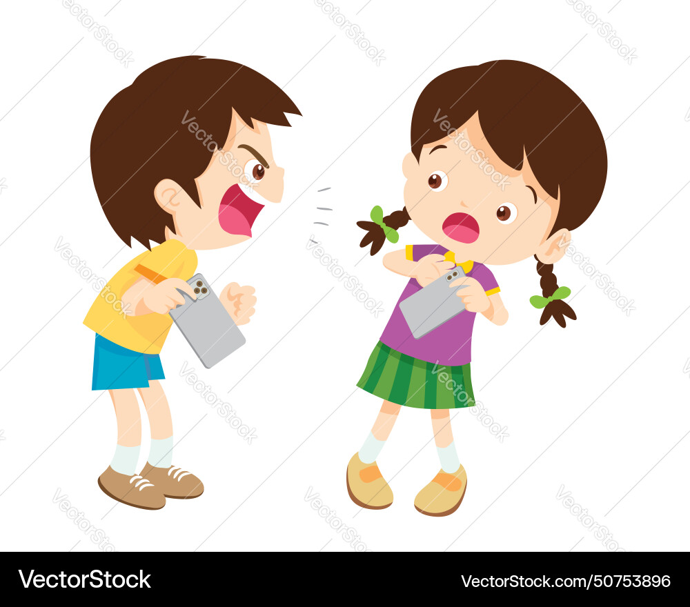 Angry kid addicted mobile phone Angry kid addicted mobile phone vector image