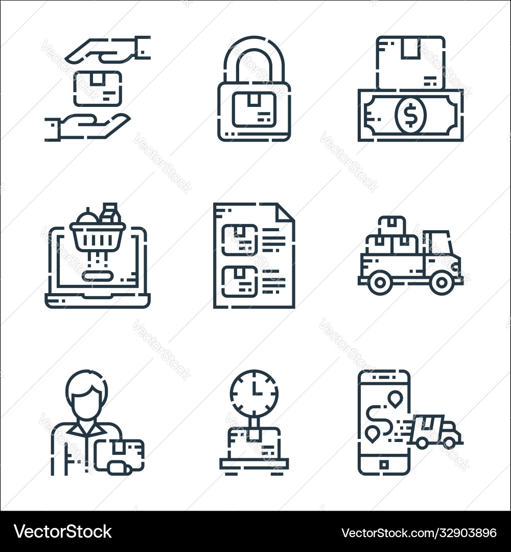 Delivery line icons linear set quality Delivery line icons linear set quality vector image