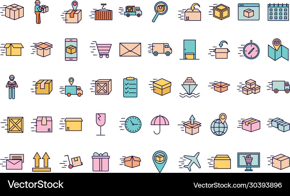 Fast delivery line and fill style icon set Fast delivery line and fill style icon set Vector Image