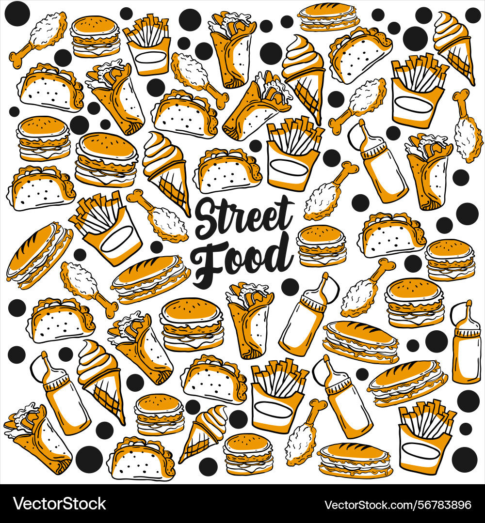 Fast food seamless pattern background vector image