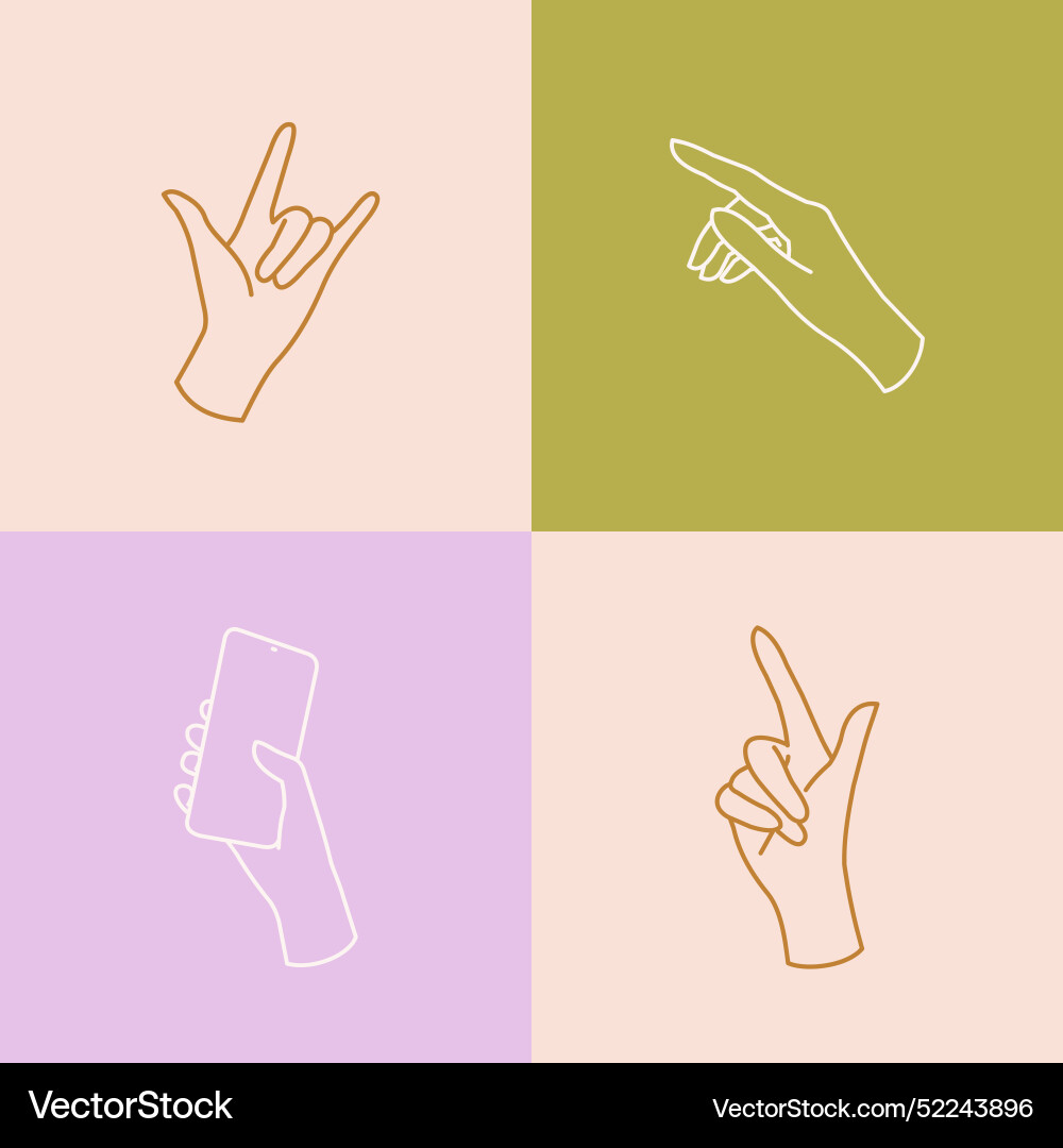 Gesture hands sign thin line icon set on a color Vector Image