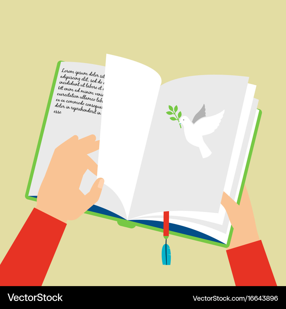Hands with Open Notebook and Bookmark vector image