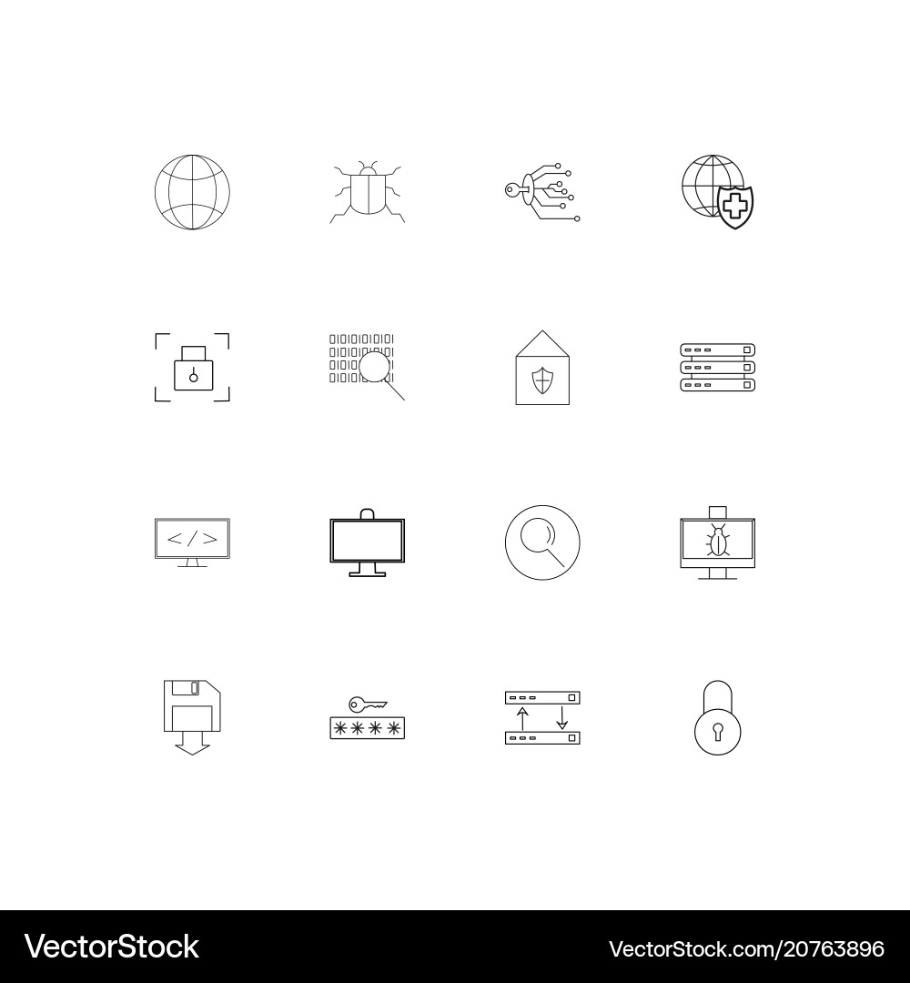 Internet security linear thin icons set outlined Internet security linear thin icons set outlined vector image