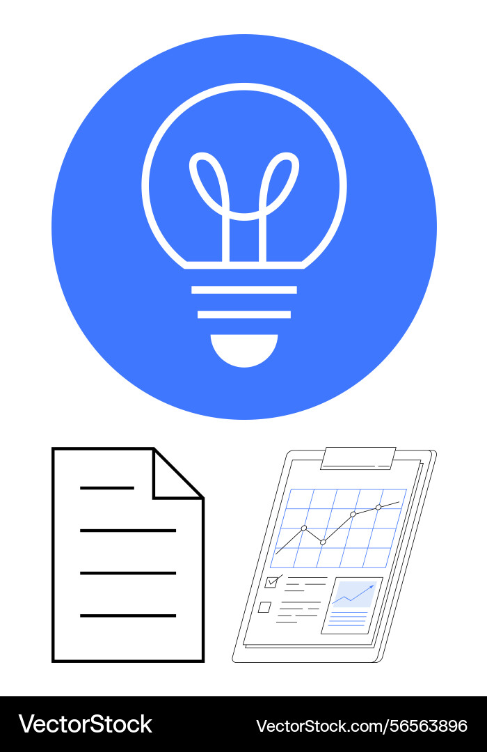 Light bulb on blue circle with document Light bulb on blue circle with document vector image