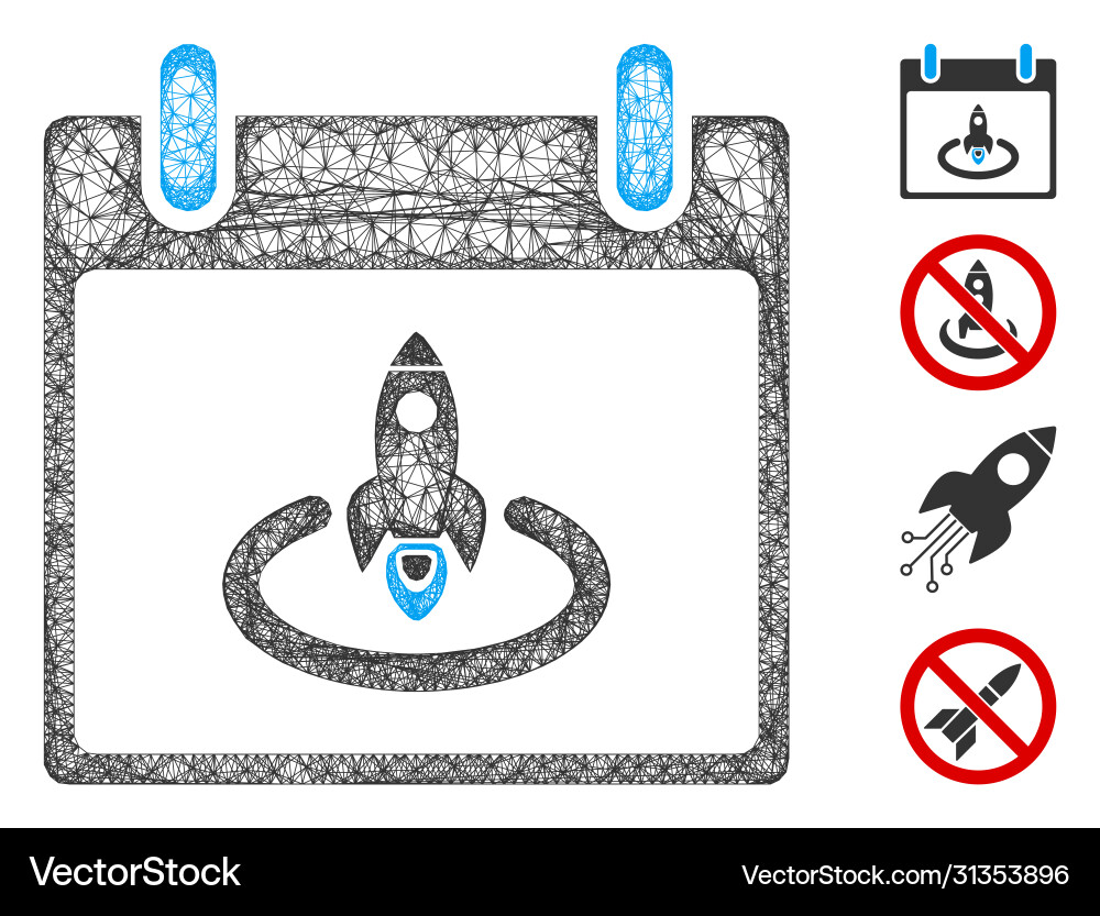 Rocket start calendar day web mesh Rocket start calendar day web mesh vector image